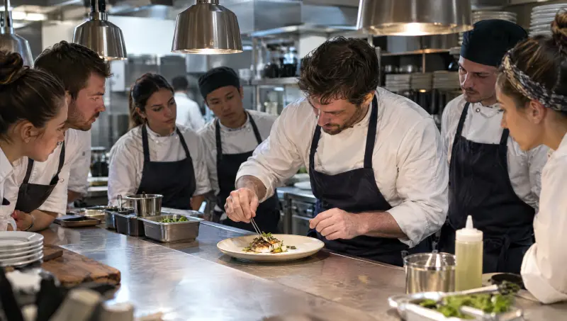 Le chef montre une fois le dressage à toute la brigade réunie au passe